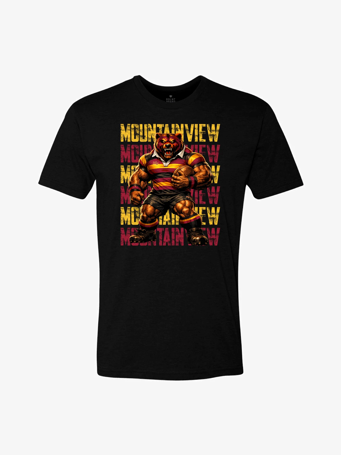 Mountain View Rugby Bear Shirt black athletic tee with bold stacked bear graphic